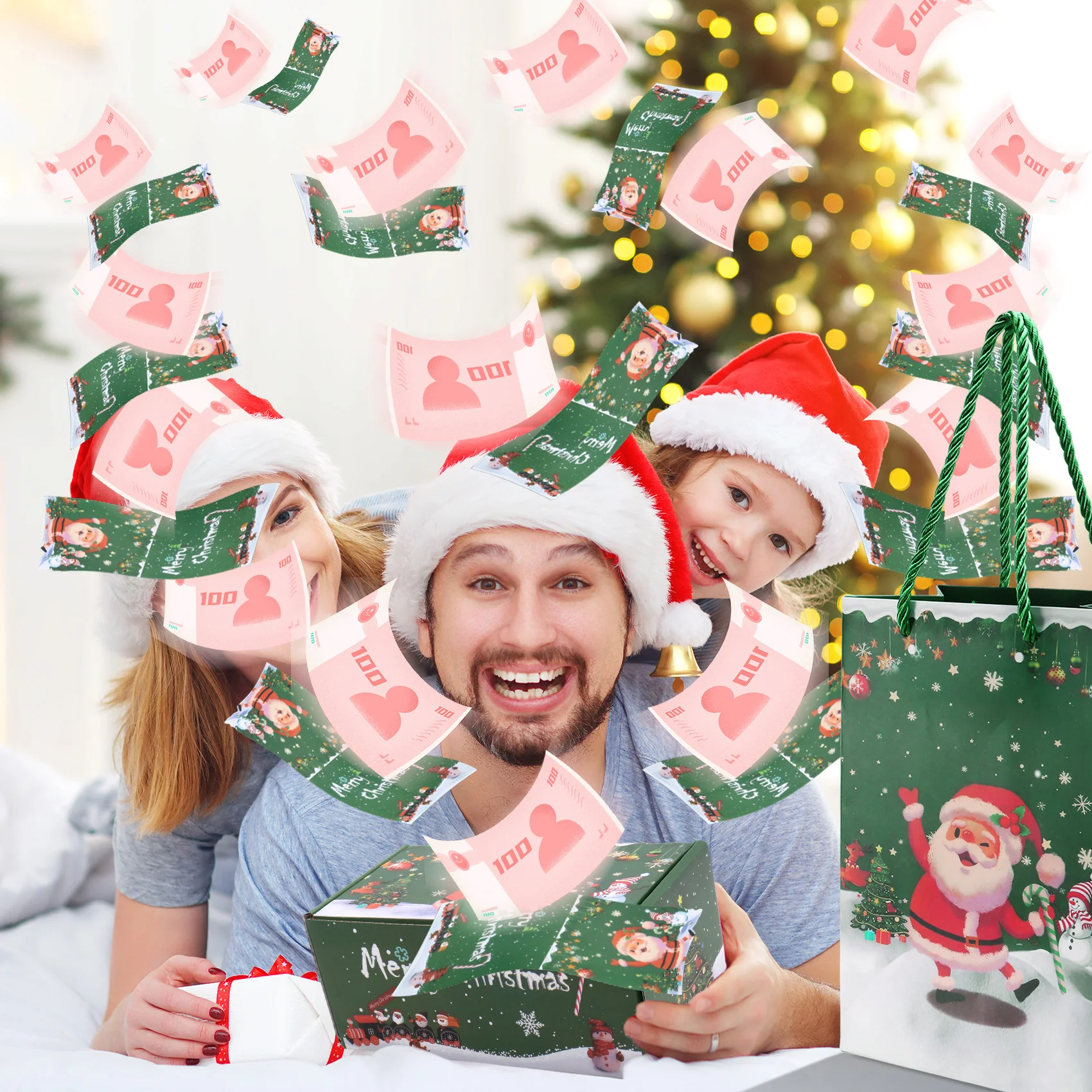 กล่องเงินคริสต์มาสชุดกล่องของขวัญระเบิดเงินกล่องเงินคริสต์มาสสําหรับดึงปัจจุบันเงินสด