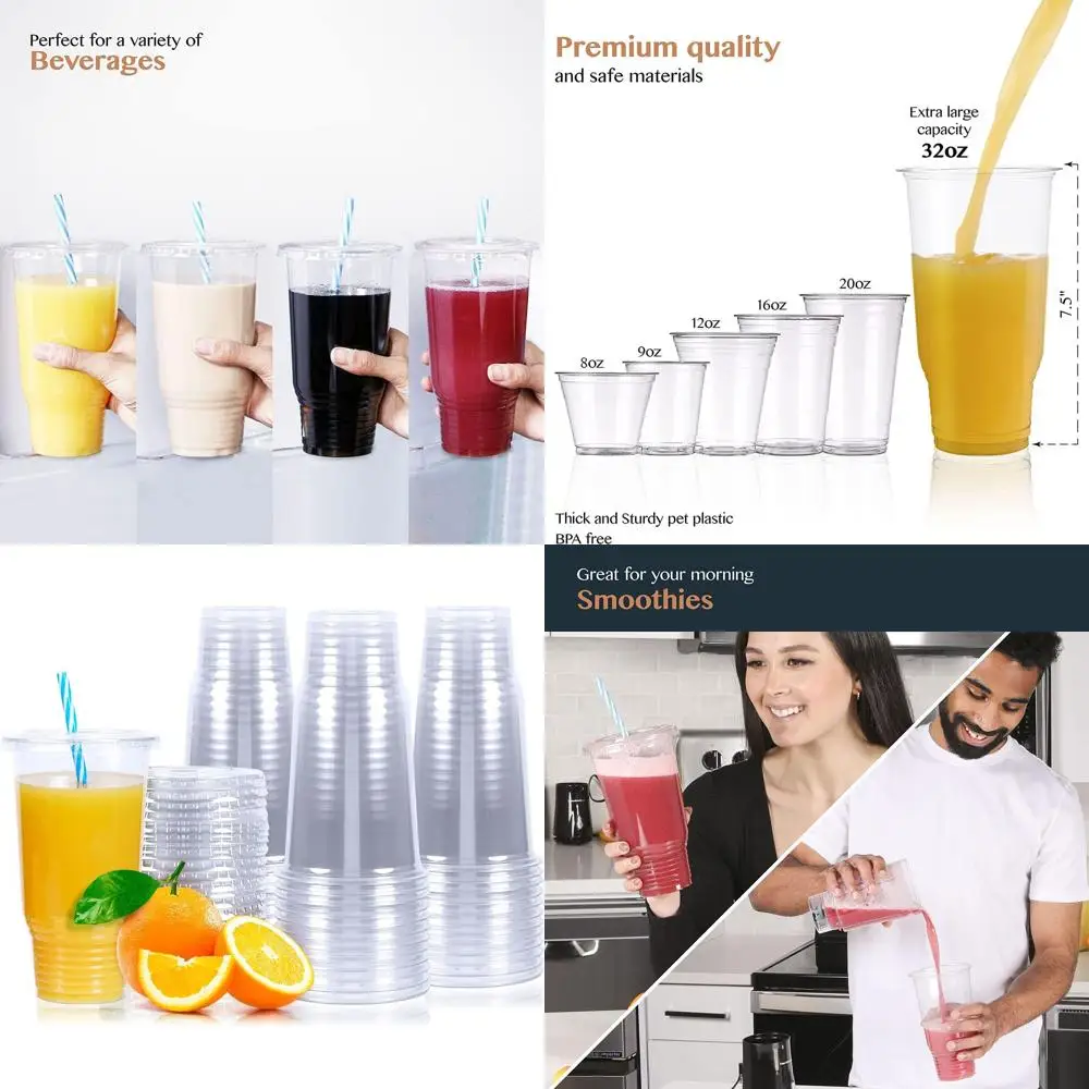 

200-Count 32oz Clear Plastic Cups with Lids - Ideal for Iced Coffee, Beverages, Smoothies, and More