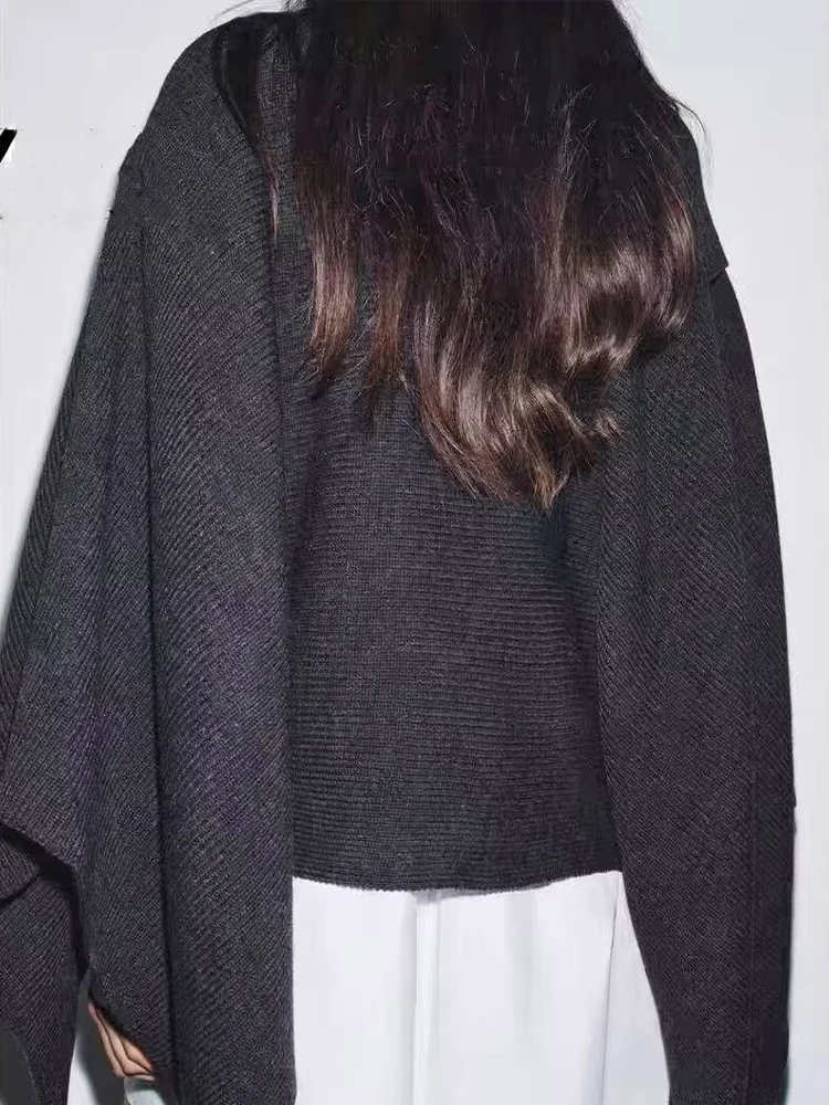 欧米風2025年秋新作 レディース服 デザイン感 ニット アシンメトリーカラー ケープコート