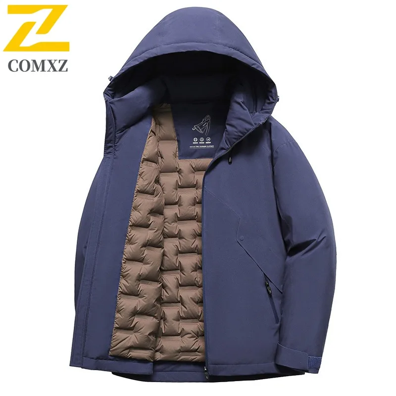 COMXZ Mens Down Jacket Premium Outdoor Camping Thickened Warm Filler Down Leisure Self-cultivation Autumn Winter Windbreaker