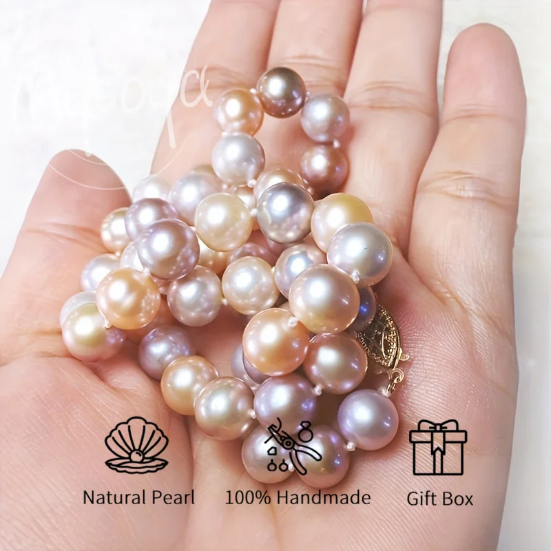 

MYSOYA 10-12mm Multicolor Metallic Rainbow Freshwater Pearl Necklace With Gift Box Perfect Gift For Wedding Birthday Christmas