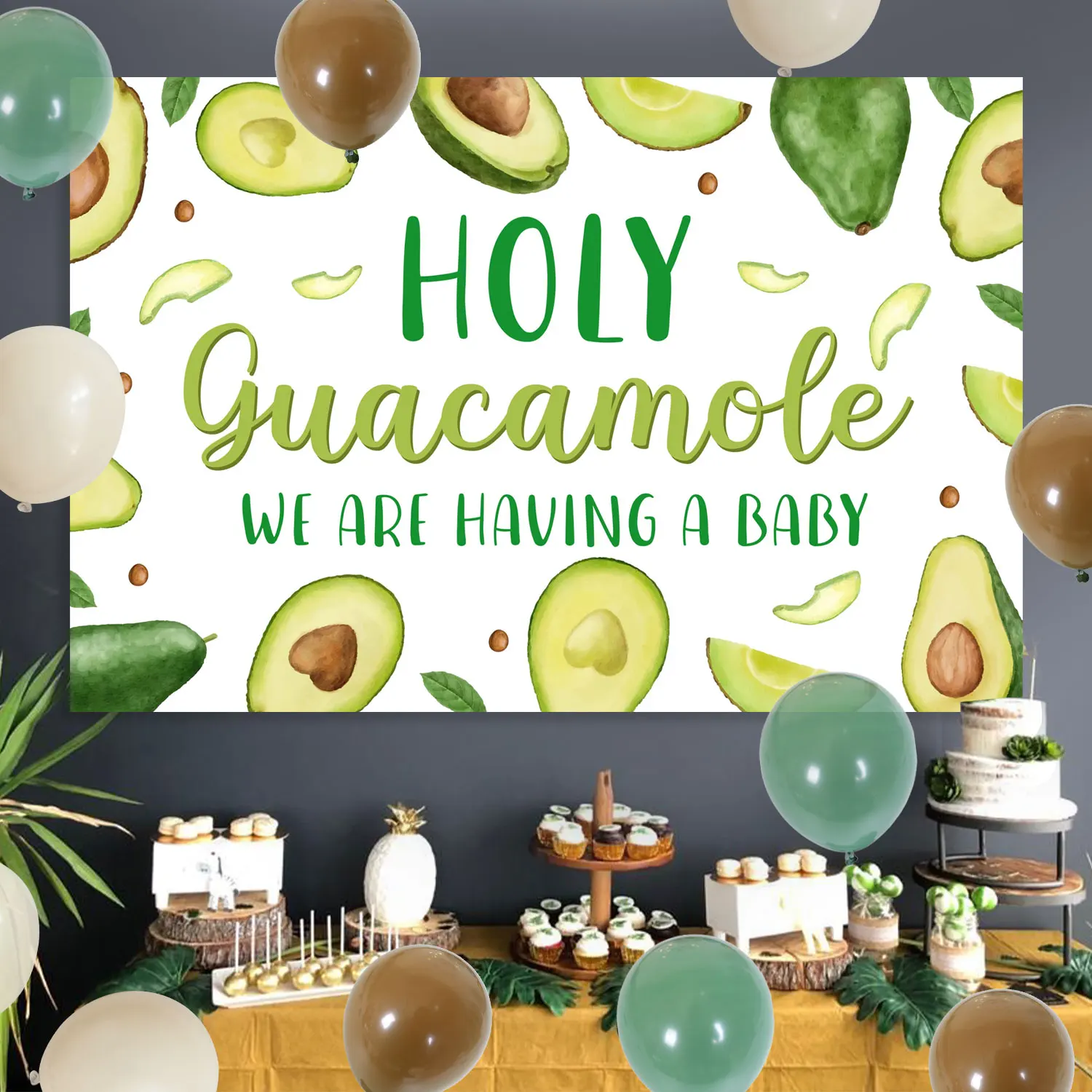 Avocado Themed Baby Shower Decor Balloon Garland Arch Kit with Holy Guacamole We Are Having A Baby Backdrop Party Supplies