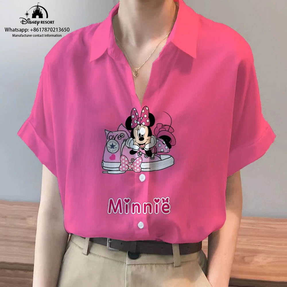 

2022 New Streetwear Mickey Minnie Anime Summer Disney Brand Harajuku Short Sleeve Shirts Fashion Casual Ladies Kawaii Tops Y2K