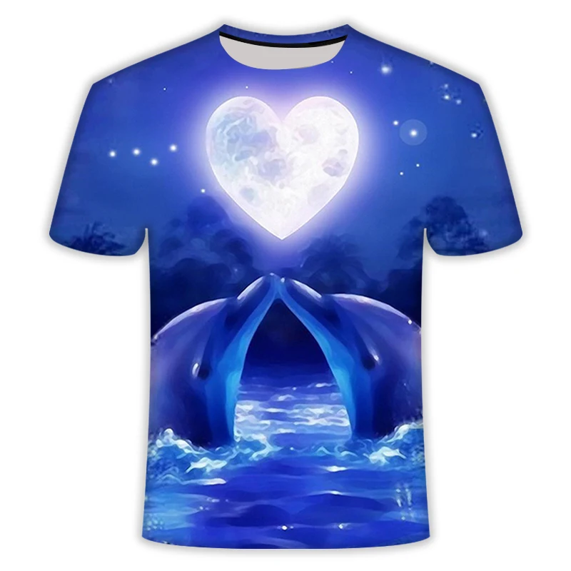 

3D sea fish print hip-hop style informal style, personal style comic style, new trend T-shirt