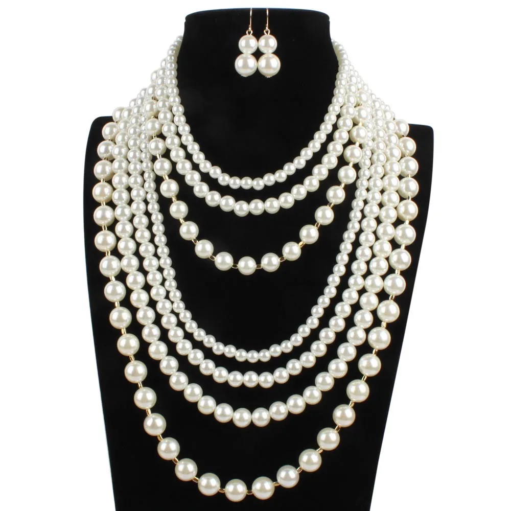 

Fashion pearl beaded necklace, multi-layer sweater chain jewelry
