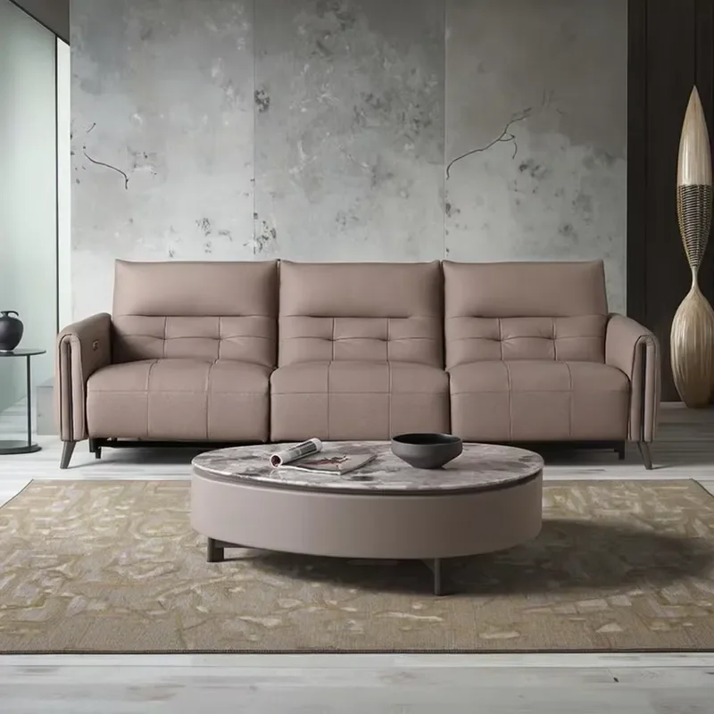 Adjustable Modern Chesterfield Ecological Leather Sectional Sofa Set Sponge Filled Living Room Stainless Steel Frame