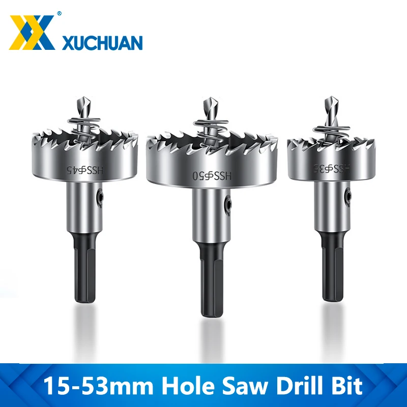 Hole Saw Drill Set 15-53mm HSS Drilling Carbide Tipped Core Drill Bit For Metalworking Tools Stainless Steel Hole Drilling