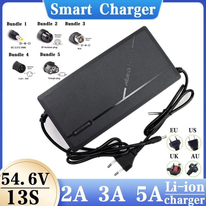 48V Charger 2A 3A 5A Lithium Battery Pack 54.6V 2A 3A 5A 13S DC EU Smart Intelligent Fast Charging Charge EU US AU UK plug