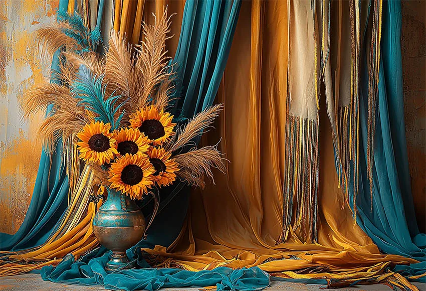 Mehofond 보호 팜파스 사진 배경, 임산부 초상화, 해바라기, 우아한 커튼 꽃병 사진 배경 장식