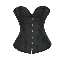 Women Corset Black Printed Overbust Corsets Gothic Sexy Lace-Up Boned  Bustier Top Vintage Body Shaper Lingerie Party Clubwear