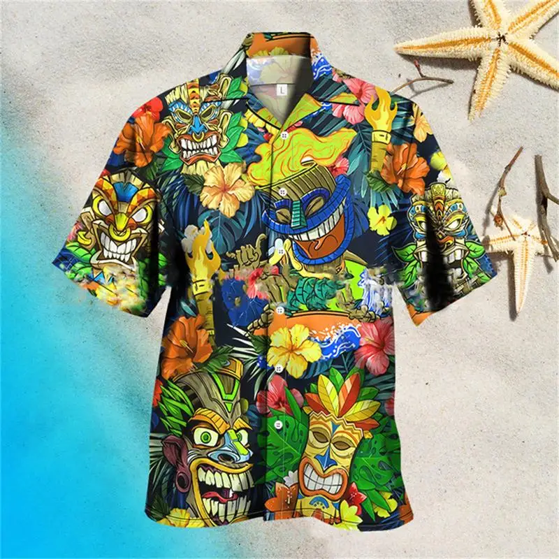 Temple Statue Graphic Shirts for Men Clothing 3D Printed Hawaiian Beach Shirt Short Sleeve y2k Tops Vintage Clothes Lapel Blouse