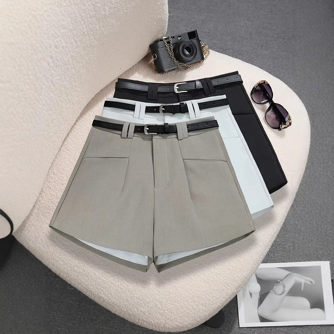 

Шорты-кюлоты с высокой талией, весна 2026, женские, свободные, А-силуэт, широкие штанины, с поясом