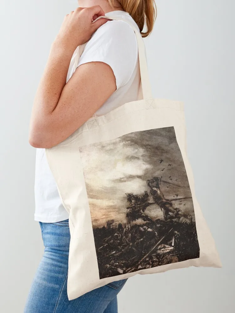 King Arthur and Mordred in Battle - Arthur Rackham Tote Bag Women's handbag Canvas Lady bag tote bag woman
