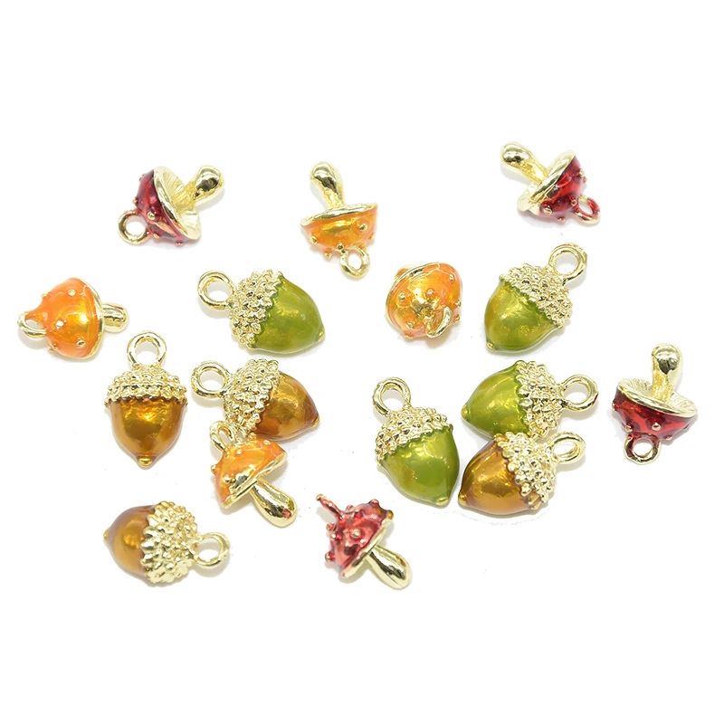 

5pcs 3D Acorn Mushroom Enamel Charms Alloy Metal Plant Pendants For DIY Necklace Bracelet Jewelry Making