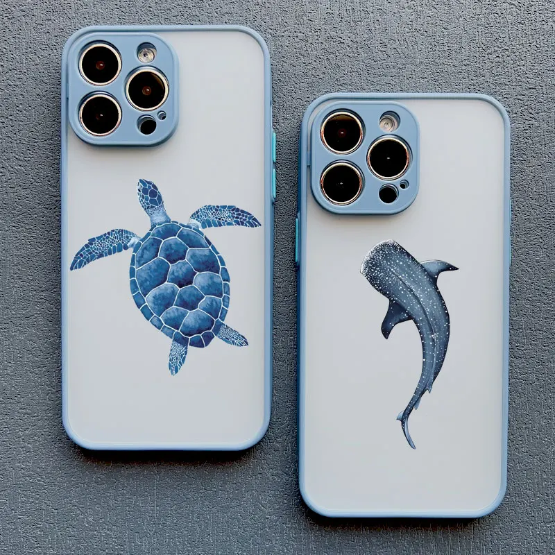 Ocean Animal Cute Dolphin Sea Turtle Sea Blue Etui na telefon do iPhone 7 8 Plus X XR XS 16 15 14 11 12 13 Pro Max Mini Cover Fundas