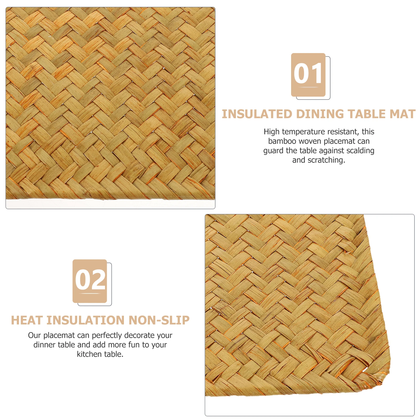 

Dining Table Bamboo Placemat Rectangular Woven Anti-Skid Heat-Resistant Rustic Style Home Kitchen Decor Woven Placemat