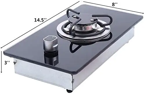 GR-B002 Fornello da piano cottura RV per roulotte RV a 1 fuoco con coperchio in vetro temperato, 7,9"x14,4"x2,8" (1 bruciatore, barca, auto, campeggio)