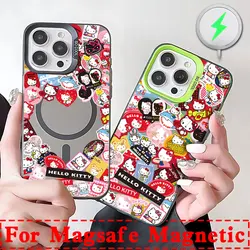 Cute Funny Cartoon Hellos Kittys Magsafe Magnetic Phone Case for IPhone 11 12 13 14 15 16 Pro Max Plus Creative Border Cover