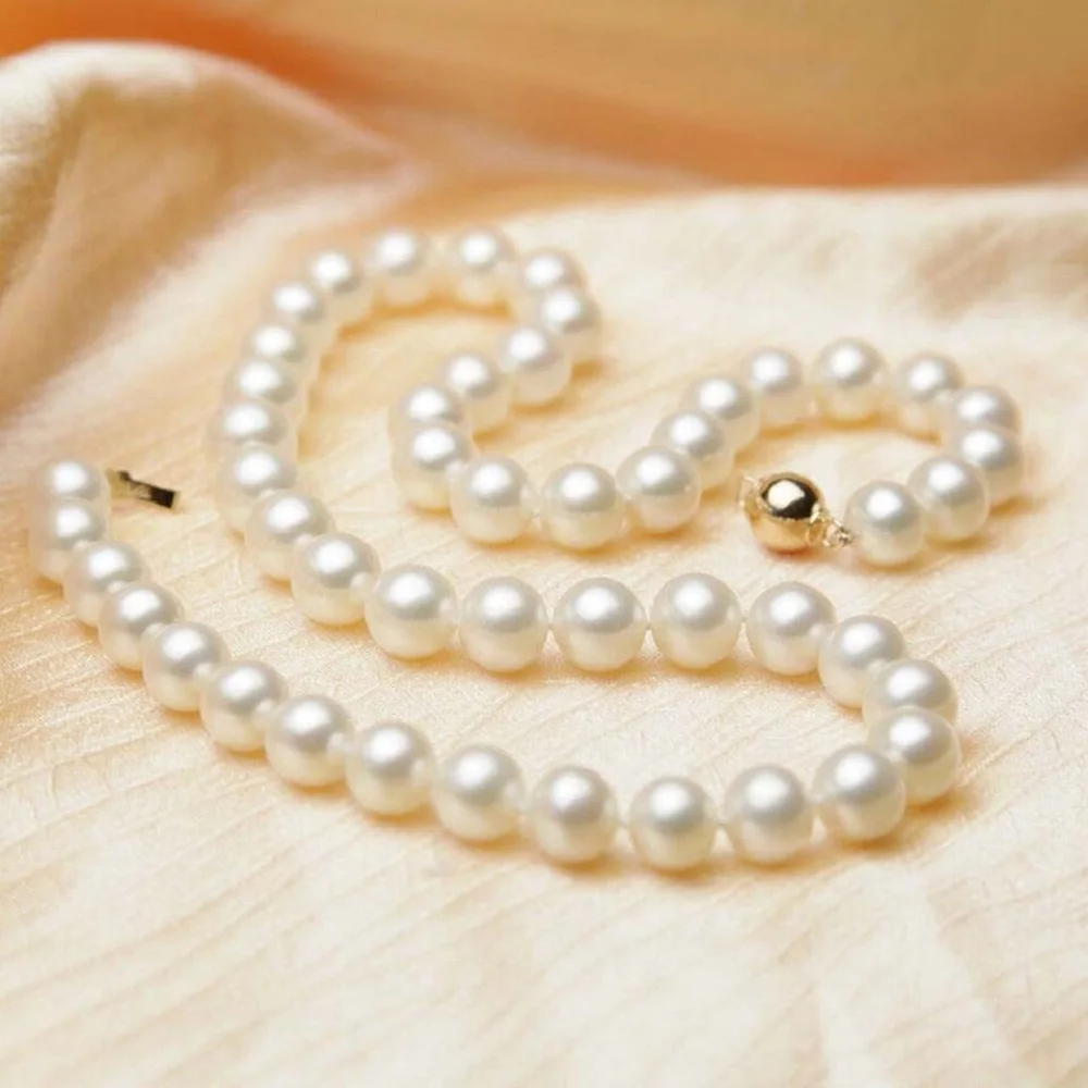 

Natural 8-9mm White South Sea Round Pearl Necklace with 14-36 inch 18Kp Gold Ball Buckle