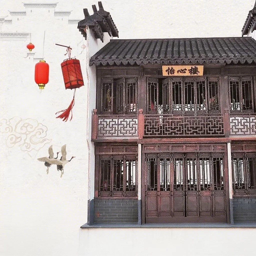 3D-Miniatur-Architekturmodell, orientalisches Teehäuse, DIY-Set, Yixin-Pavillon, lasergeschnittenes Display für chinesische Garten-Diorama-Handwerk