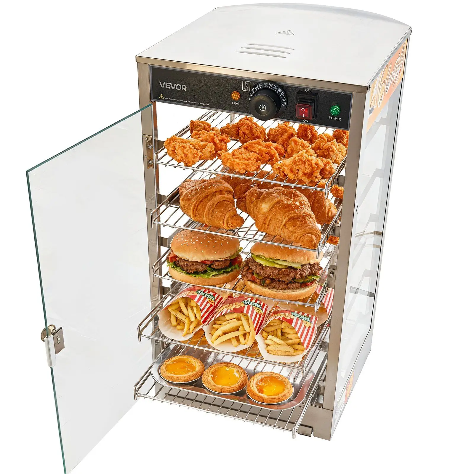 

5-Tier Commercial Food Warmer Display, 800W Food Display Warmer with LED Light, Adjustable Shelf and Stainless Steel Frame,