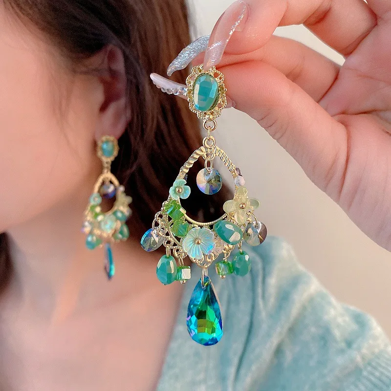 Long Luxury Gemstone Drop Earrings