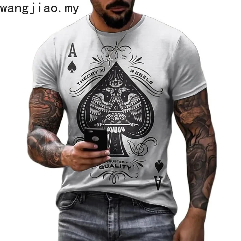 camiseta-masculina-estampada-3d-retro-com-As-de-espadas-gola-redonda-manga-curta-solta-casual-oversized-moda-streetwear-de-verao