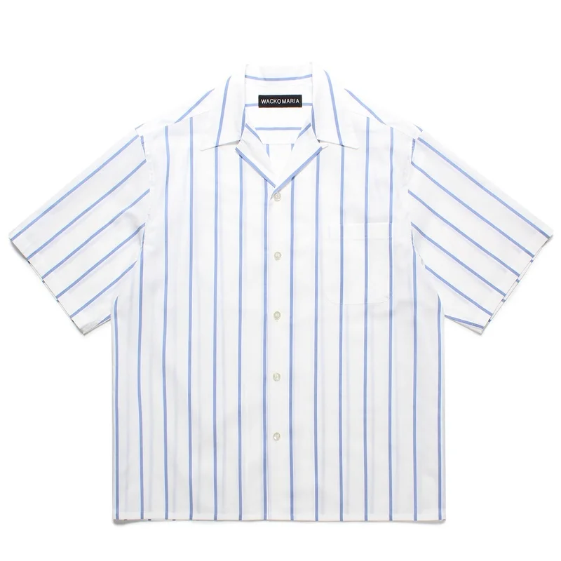 Fashion Simple Summer WACKO MARIA 25SS Stripes Colour Block Cuban Neck Mens Womens Hawaii Short Sleeve Shirt Tops
