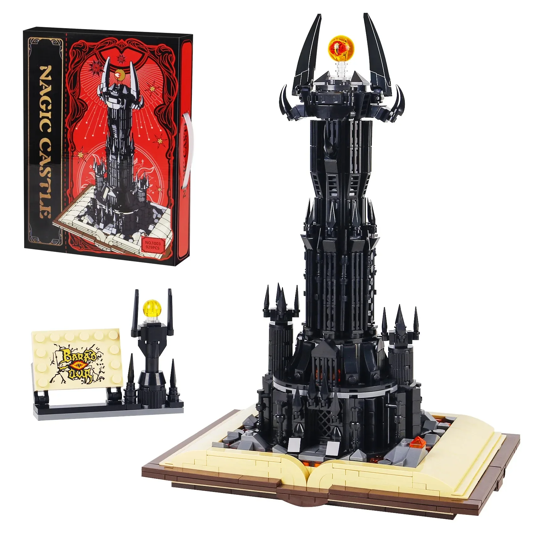 969PCS Barad-dur Dark Tower Building Blocks Set on Open Book Base Eye of Sauron Magic Castle Architecture Brick Building Toy