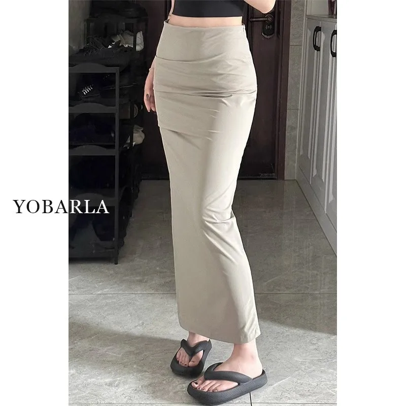 

Khaki Casual High Waist Mid-Length f Skirt Women's plus Size Summer Casual Skirts Pencil Skirts A-Line Skirts