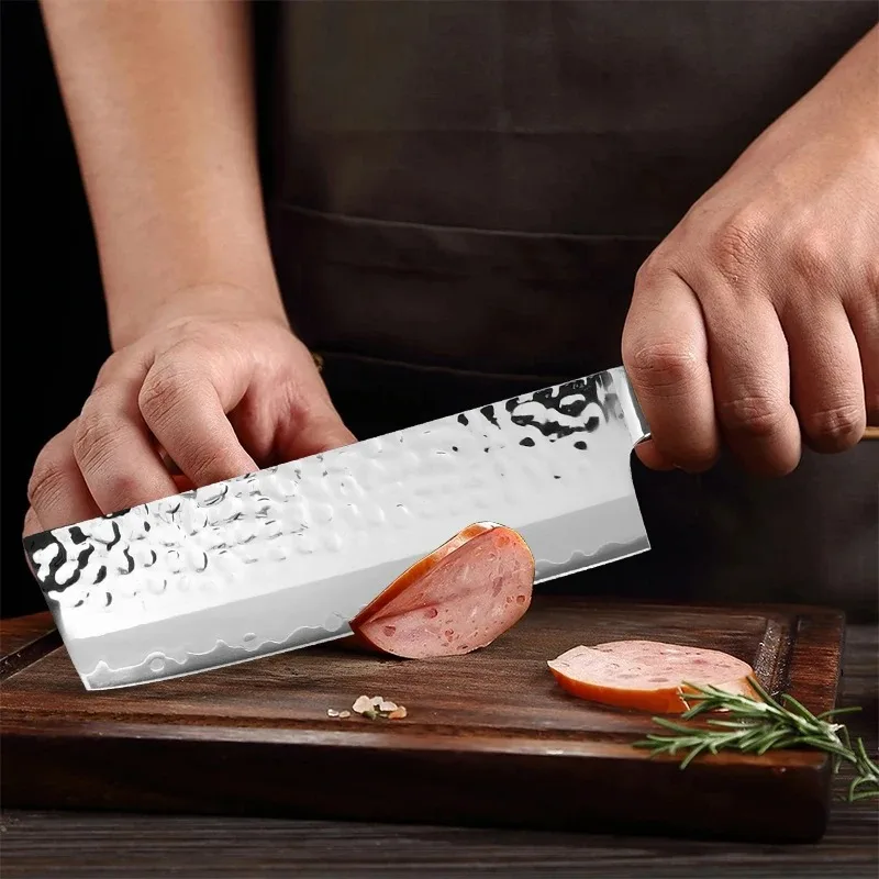 Hand Hammered Kitchen Knife Japanese Style Sharp Chopping Knife Wood Handle for Vegetable Meat Sushi Cutting Cooking Knife view 3