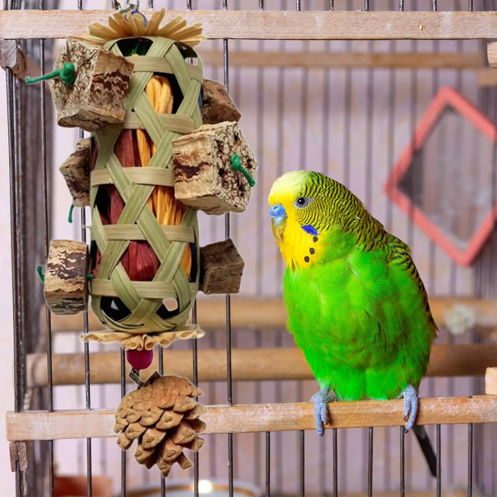 Zabawka do żucia dla papug Unikalna zabawka do żerowania Budgie do narzędzi gospodarstwa domowego w pomieszczeniach