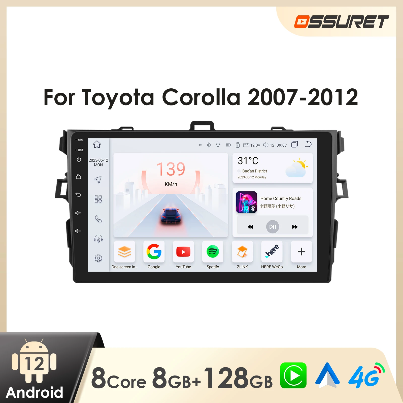 Android Car Radio for Toyota Corolla 2007 2008 2009 2010 2011 Carplay Android auto Stereo Audio Multimedia 2Din Head Unit Player