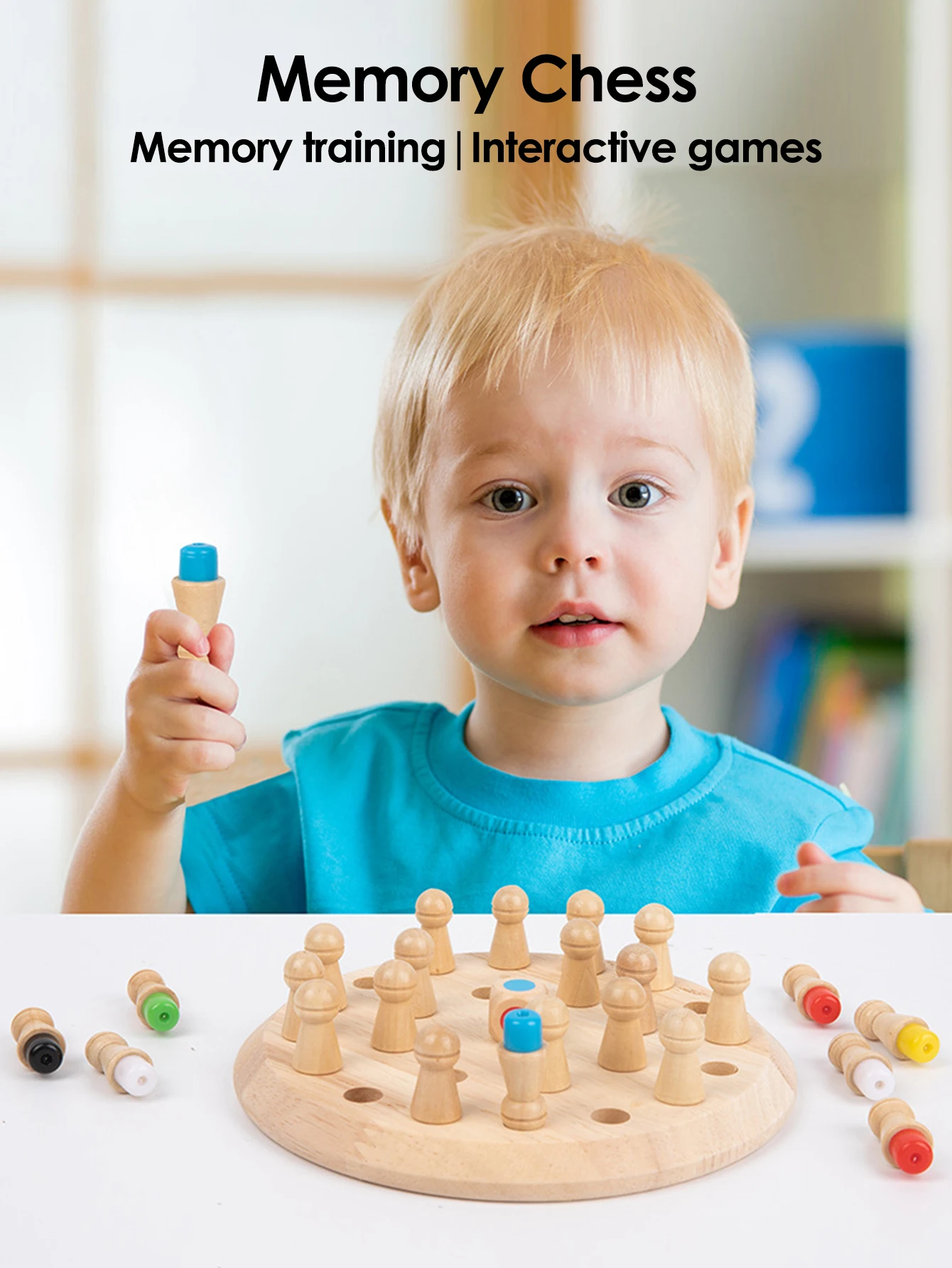 1Set Houten Schaakbord Kleur Geheugen Schaakspel Geheugen Concentratie Training Houten KINDEREN Vroege Onderwijs Educatief Speelgoed