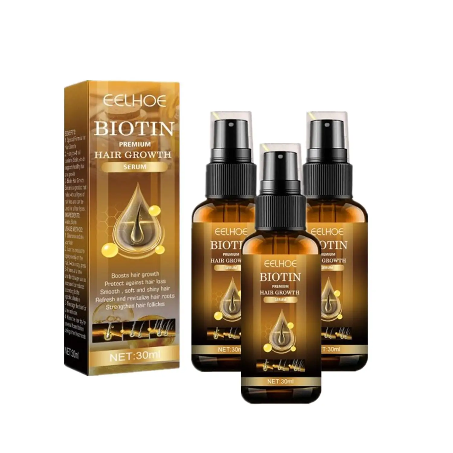 

3PCS Fast Effective Baldness Repair Hereditary Hair Repair Damaged Fast Dry Thicker Fast Spray Products Essence Oil Essential