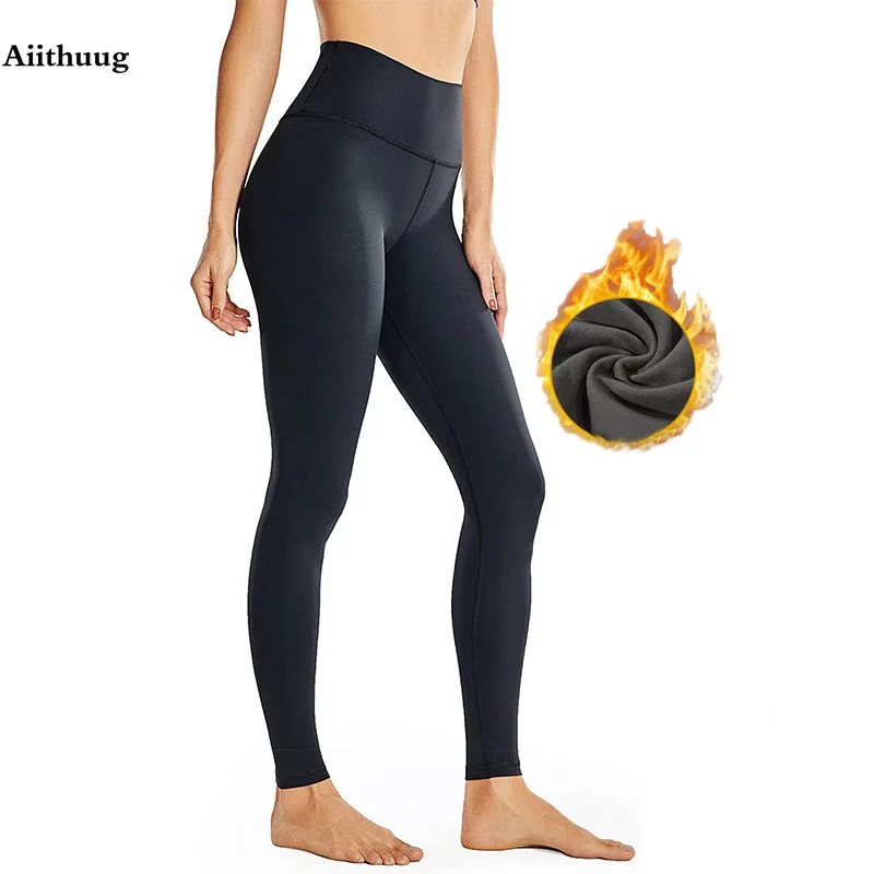 

Aiithuug Light-fleece Yoga Pants Warm Jogging Leggings Inner Brushed Workout Capris High Waisted Butt Lifting Yoga Pant