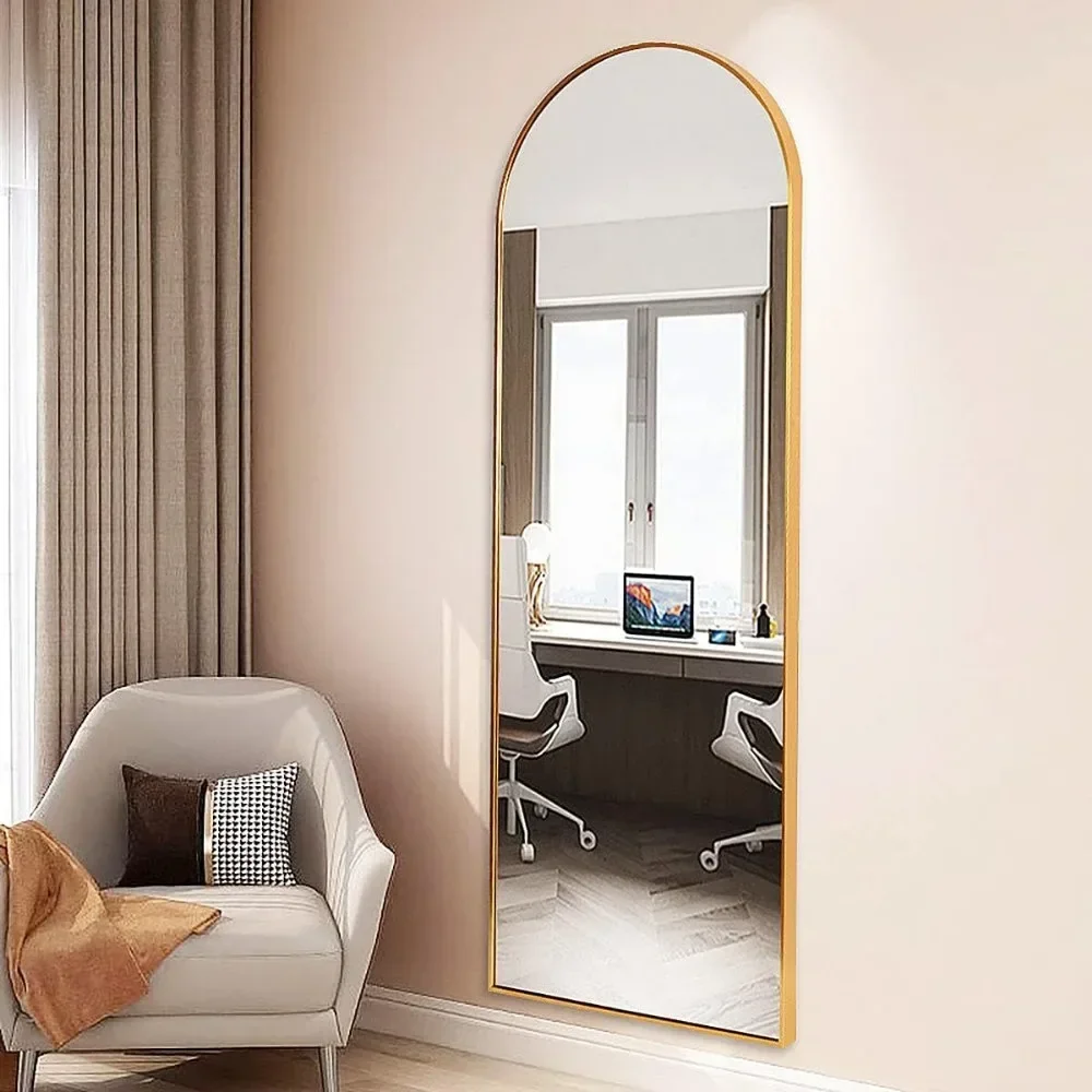Full Length Mirror, with Stand, Arched,Standing Mirrores, Tall Mirrors, Wall Mounted,Large Frame - Gold