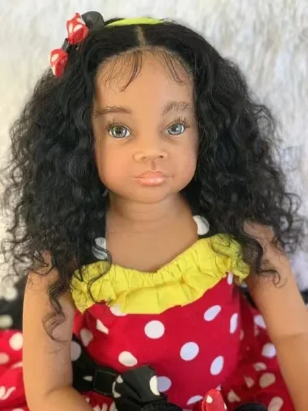 EGO Personalizowana Lalka Reborn Meili 28''/77cm z Ręcznie Wszytymi Włosami, Gotowa Lalka z Ciemną Afrykańską Karnacją, Prezent na Boże Narodzenie