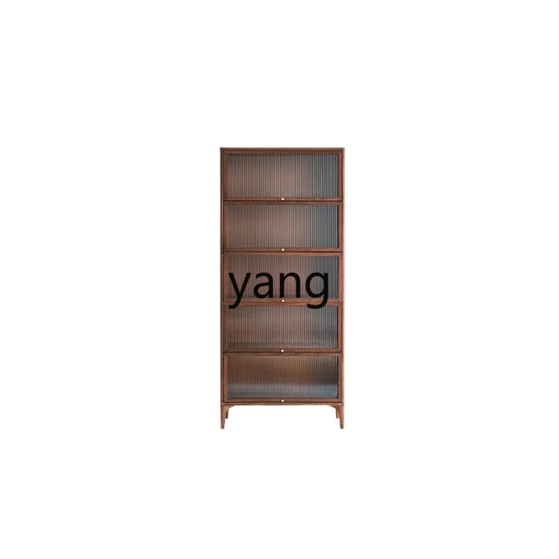 

Yjq Black Walnut Wooden Bookcase Solid Wood Building Blocks Hand-Made Display Cabinet Floor Flip-Door Storage Cabinet