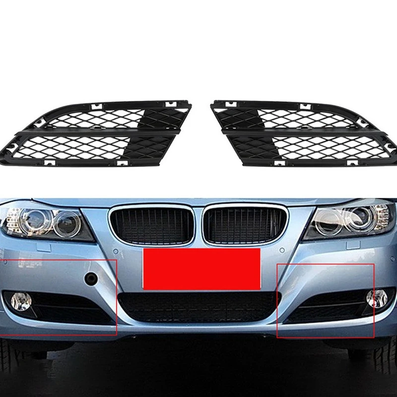 2Pcs Front Bumper Lower Fog Light Grille Mesh Grill Fit For -BMW 335I 328I E90 E91 2008-2012 51117198901 51117198902