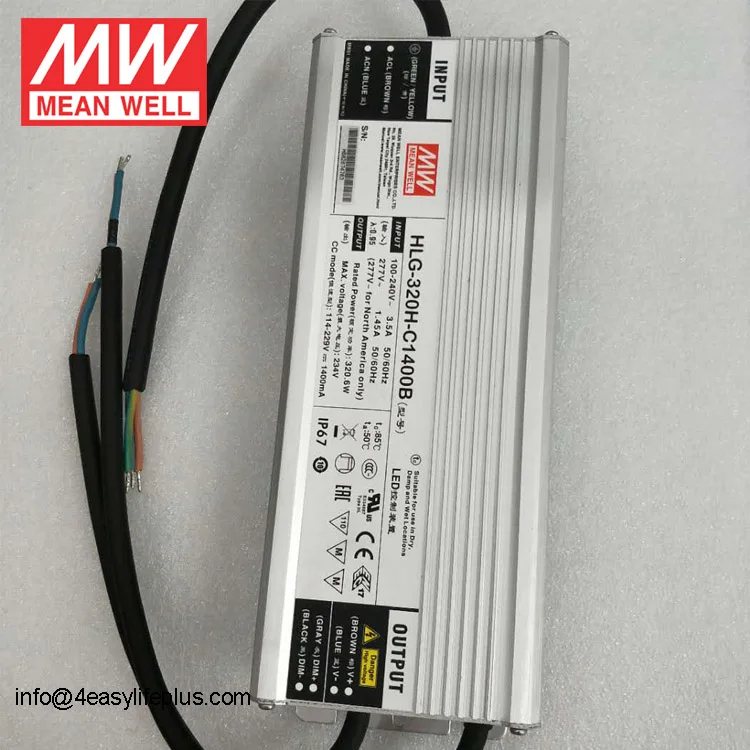 Meanwell HLG-320H-C1400B 320W Constant Current Dimmable Hytec LED Driver