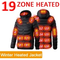 19 Areas Heated Jacket New Men Pure Color Winter Outdoor USB Electric Heating Clothing Hooded Waterproof Warm Clothing Unisex