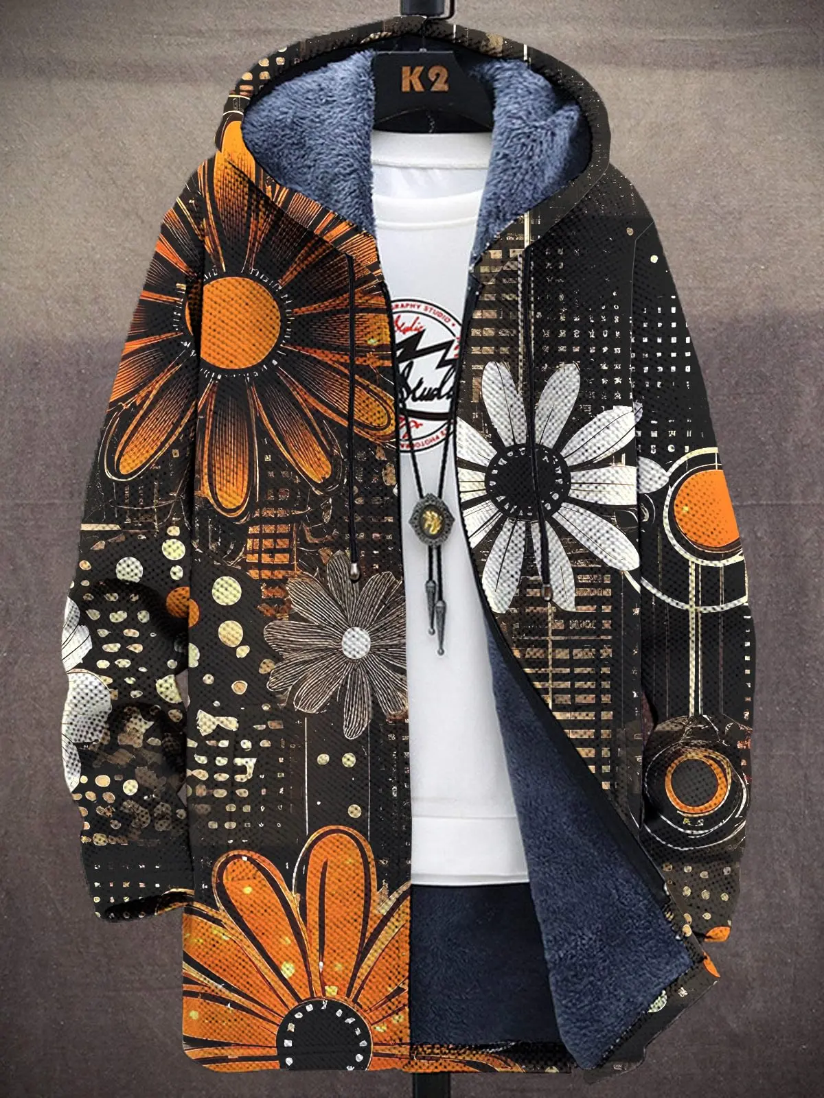 Colorful Flowers Print Unisex Plush Thick Long-Sleeved Sweater Cardigan Coat Hoodies Fleece Lined Full Zipper Sweater Coats