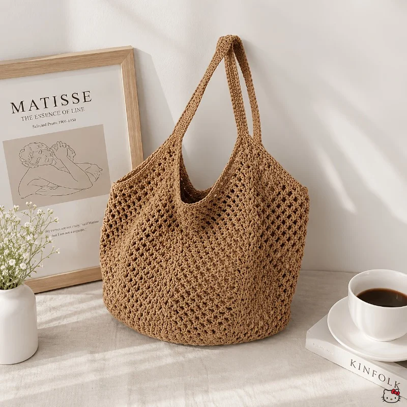 Damen-Tragetasche mit großem Fassungsvermögen – leichte und atmungsaktive Schultertasche, geeignet für Strand, Reisen, Einkaufen und den täglichen Gebrauch, offene Freizeithandtasche, einfach zu tragen, ideal für den Arbeitsweg. – Detail 1