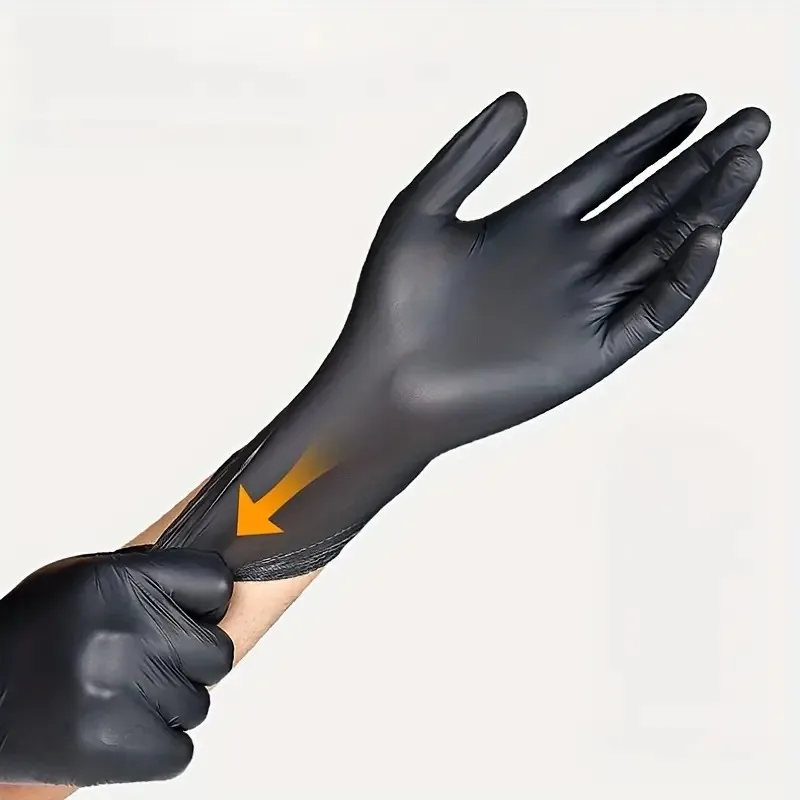 Guantes de nitrilo desechables para limpieza del hogar, herramientas de seguridad para trabajo, jardinería, cocina, Tatto, color negro, 20 piezas