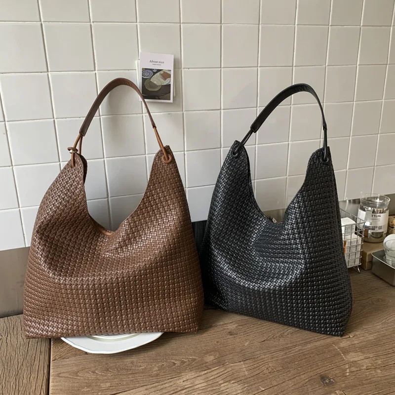 

2025 Woven Texture Tote Bag for Women Adjustable Underarm Shoulder Purse with Crossbody Strap Work to Weekend Bag