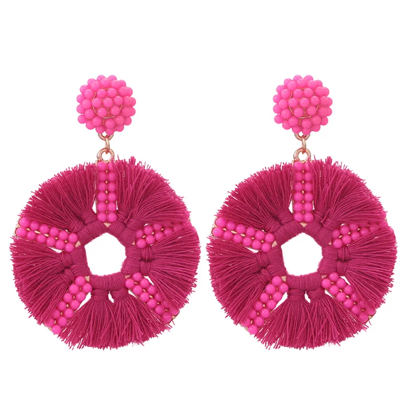 Aretes Boho Statement Bohemian Big Round Tassel Drop Earrings For Women Handmade Ethnic Shell Beads Dangle Earrings Brincos