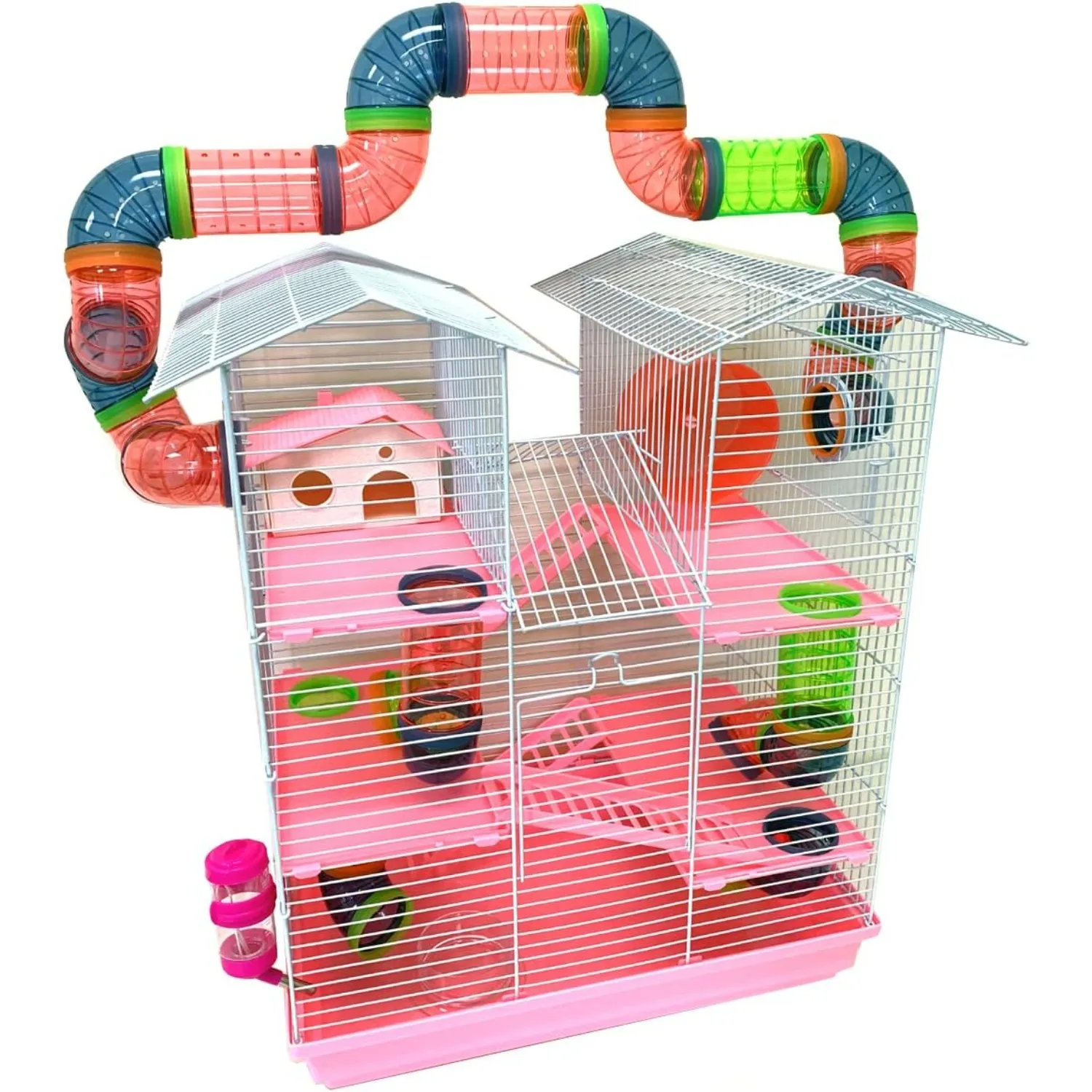 5-Level Large Expandable and Customizable Cross Twin Tower Tube Tunnel Habitat Hamster Rodent Gerbil Mouse Mice Rat Home Cage ﻿