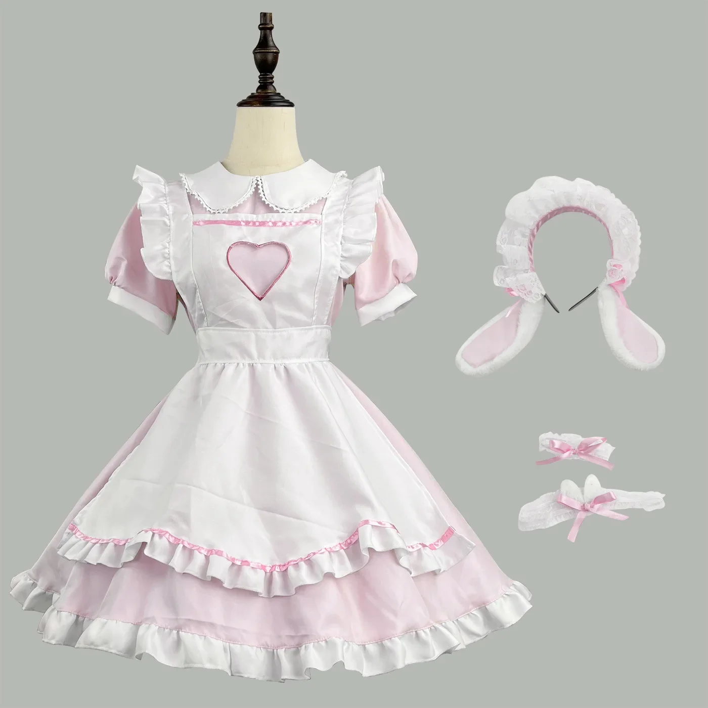 Robe de femme de chambre Lolita en forme de cœur pour filles, olympiques de cosplay mignons, robe de femme de chambre trempée pour serveuse, olympiques de scène de fête, 5 couleurs, S -5XL