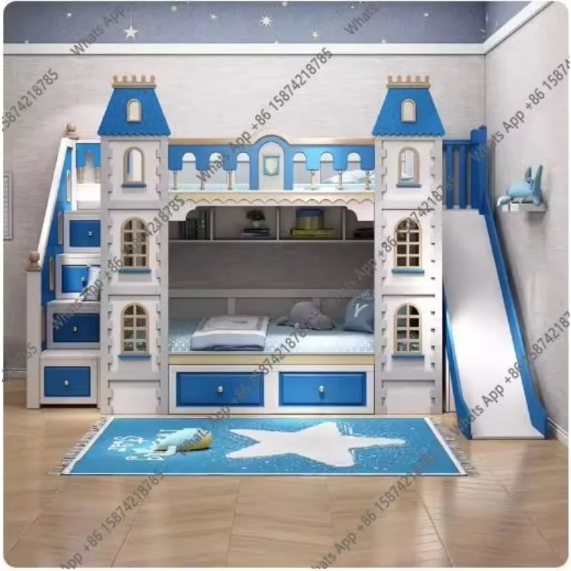 68SM Princess Dream Castle Slide Villa Customizable Full Solid Wood Upper And Lower Bed Bunk Bed High And Low Bed Two-story